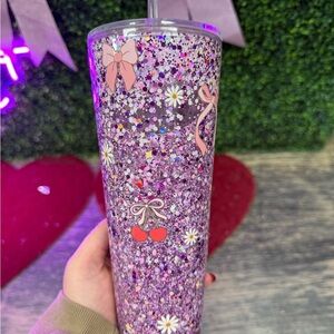 Glitter Cherry Tumbler with Straw and Lid